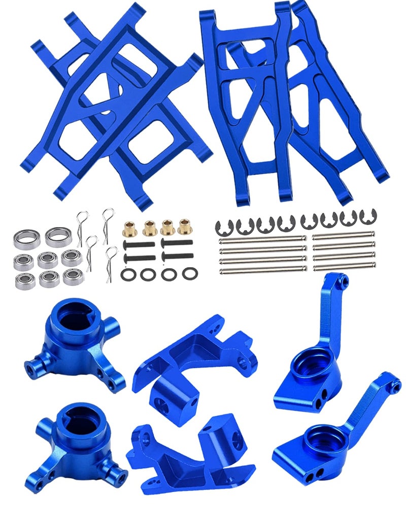 Rcarmumb Alloy Front Rear Suspension Arm & Steering Blocks Caster Blocks C-Hubs Stub Axle Carriers Upgrades Part for 1/10 Slash 4x4 VXL,Stampede 4X4 VXL,Rustler 4X4 VXL,Hoss 4X4 VXL,Navy Blue - Image 1